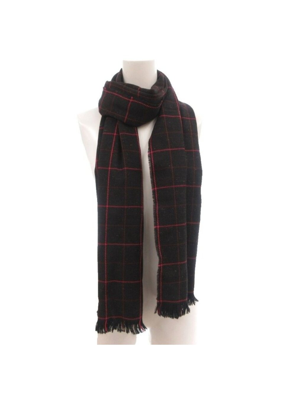 Gucci Scarf Shawl Wool Plaid Fringe Black Pink - Picture 4 of 7